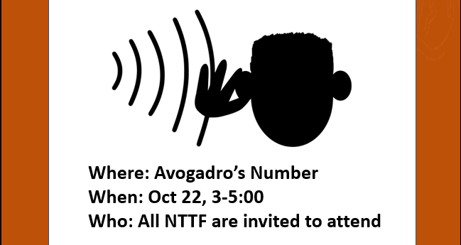 flyer for listening session, October 22, 2019 at Avogadro's Number from 3-5 pm